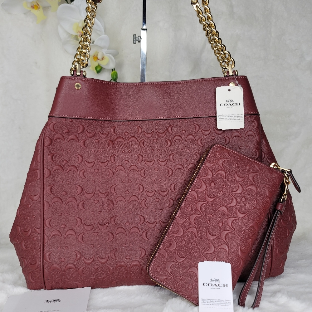 New COACH SIGNATURE LEATHER SHOULDER Bag Purse Handbag - Picture 4 of 10